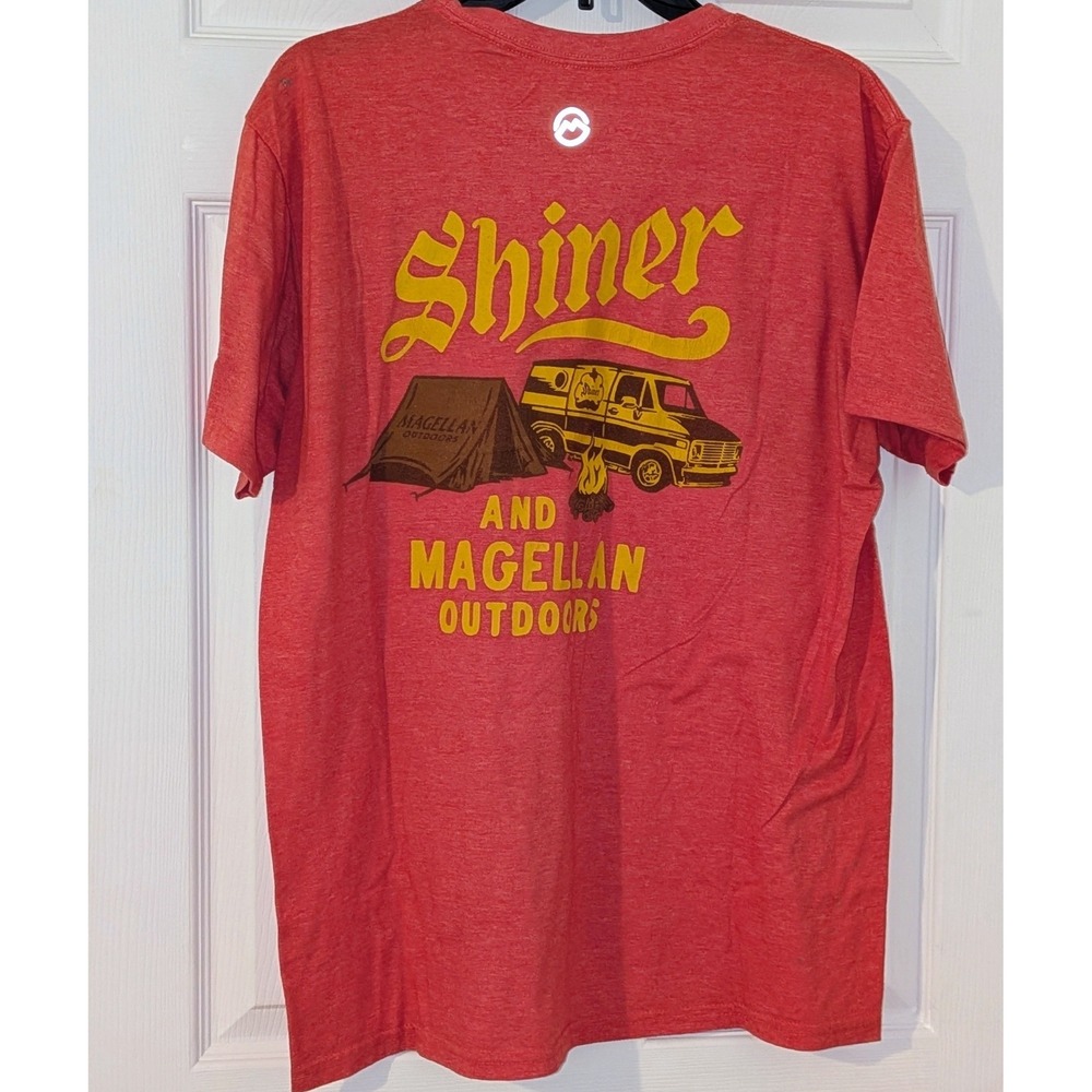 Magellan Outdoors Shiner Bock Beer T-Shirt‎ Mens Large Red Heather Camping Van L